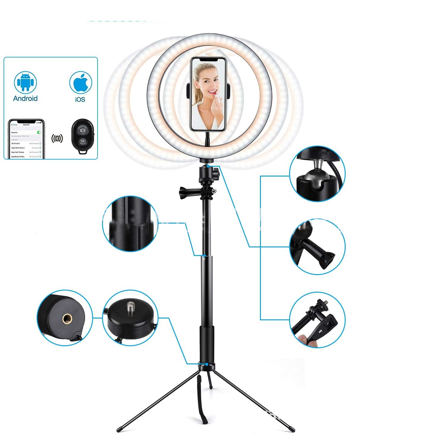 Compatible with Apple, 10 LED Ring Light Lamp Phone Selfie Camera Studio Video Dimmable Tripod Stand