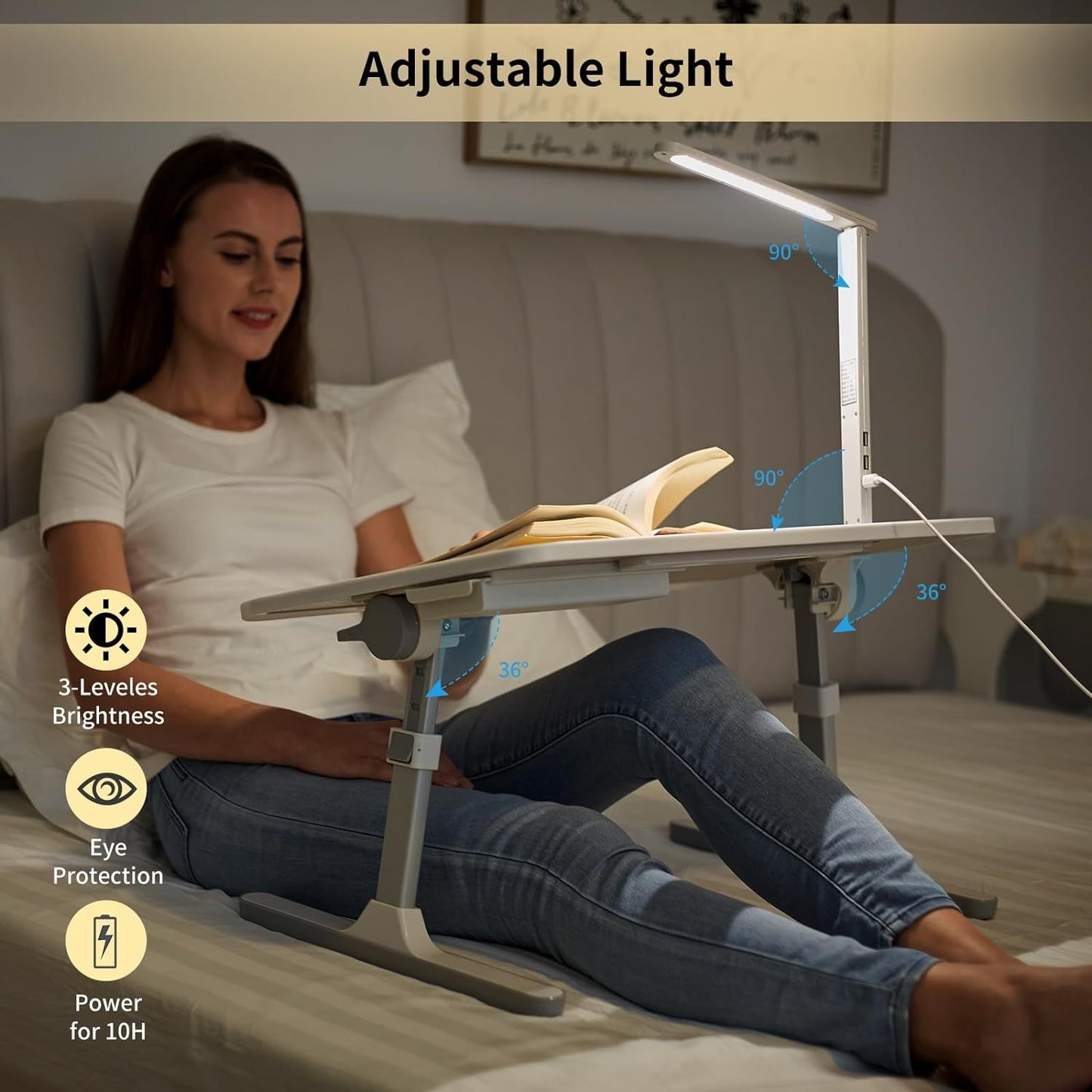 Portable Lap Desk for Laptop with LED Light &amp; Drawer - Adjustable Bed &amp; Sofa Stand