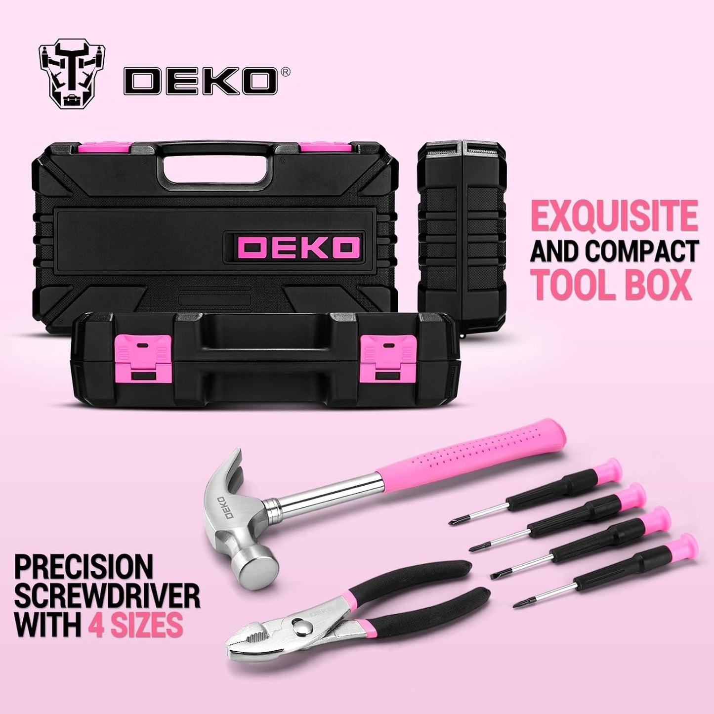 Pink Tool Kit： Tool Set, Pink Hand Tool Kit DIY for Women 62 Pieces, Ladies Tool Box for Home