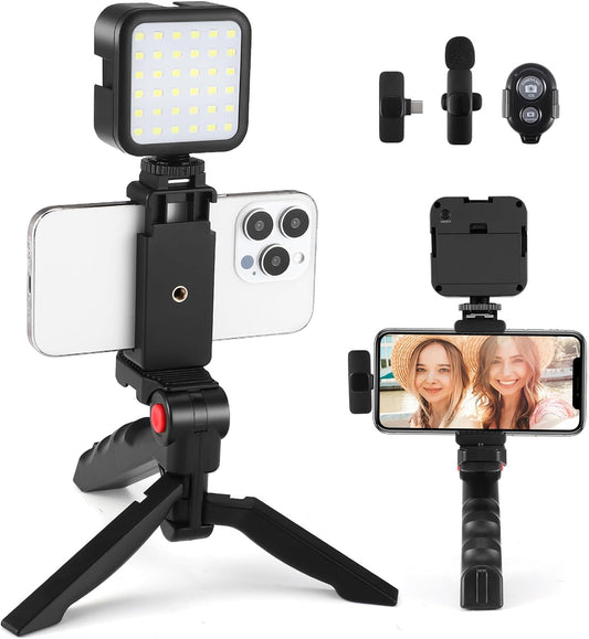 Vlogging Kit for Iphone & Android, Youtuber Starter Kit with LED Light, Compatible Video Vlog Kit with Microphone Tripod, Type-C,Content Creator Kit for Video Instagram Youtube Recording Facebook Live