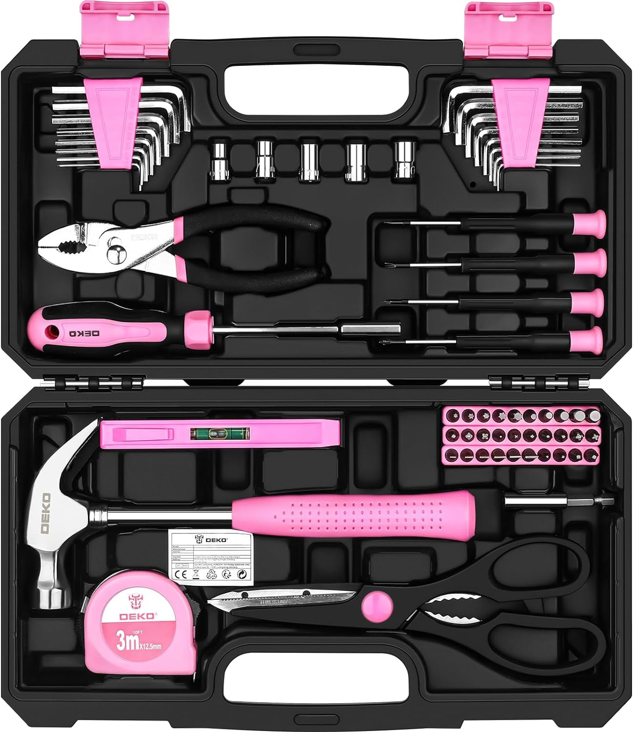 Pink Tool Kit： Tool Set, Pink Hand Tool Kit DIY for Women 62 Pieces, Ladies Tool Box for Home