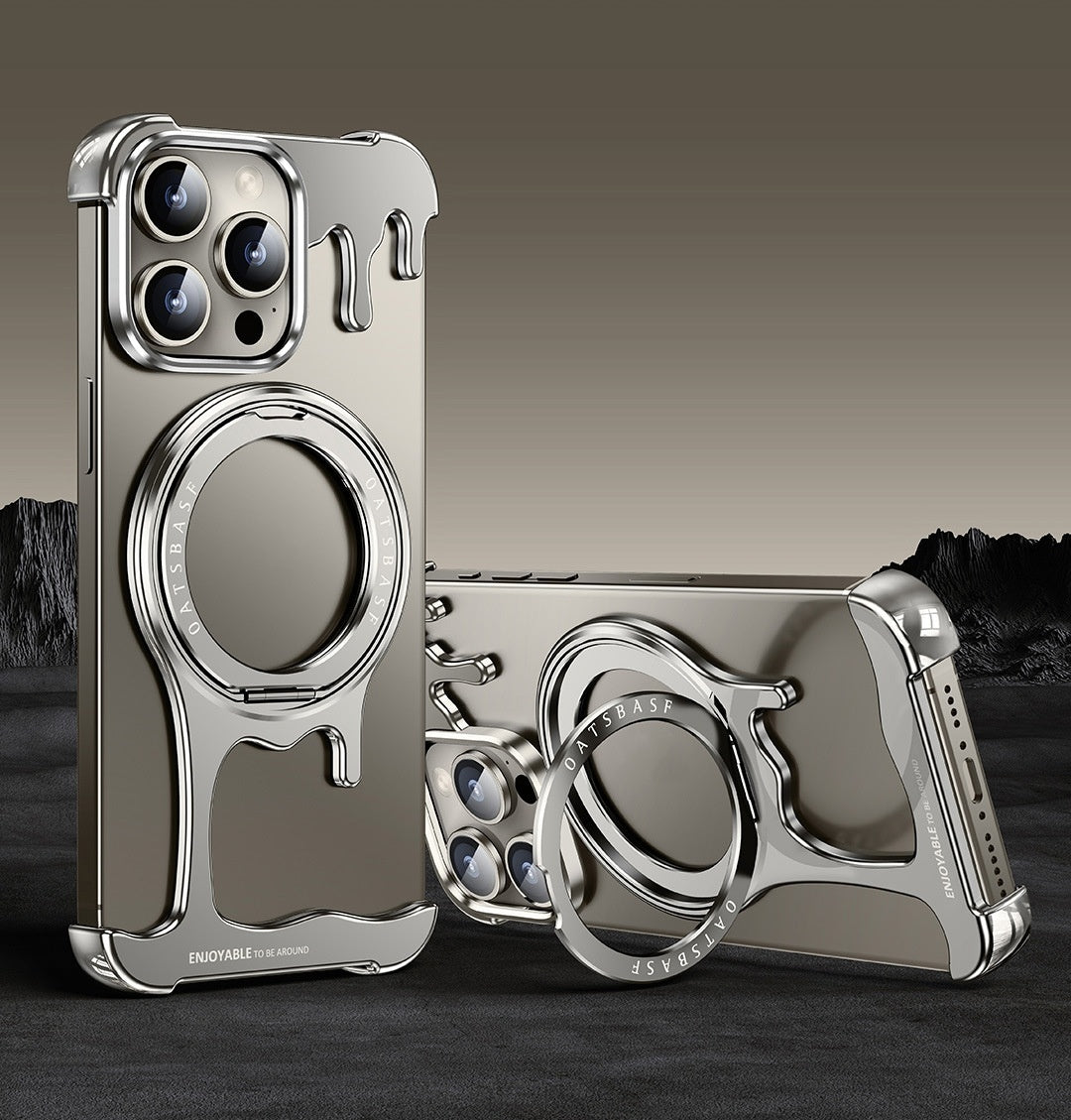 Liquid Metal Casing Phone Case Frameless Magnetic Rotating Bracket