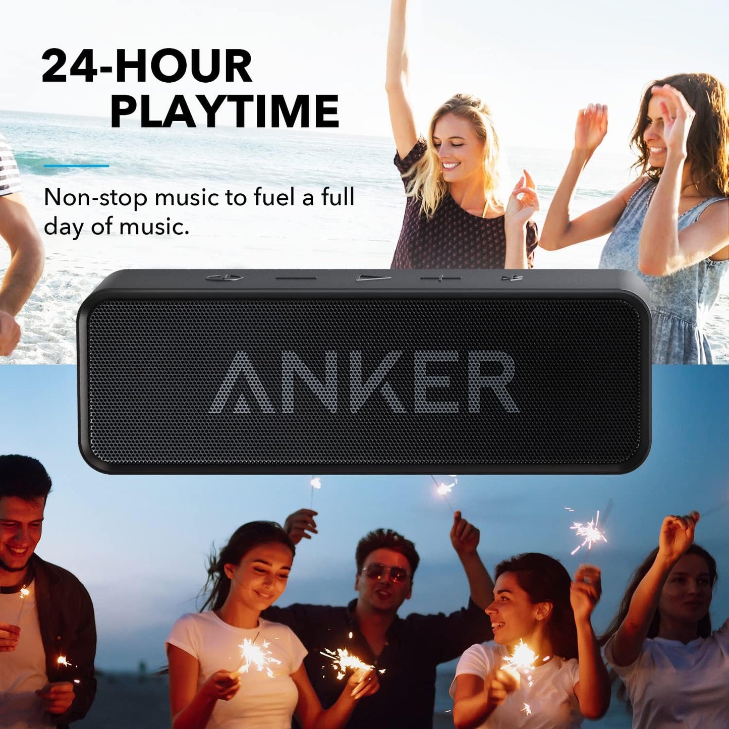 Bluetooth Speaker, Anker Soundcore Upgraded Version with 24H Playtime, IPX5 Waterproof, Stereo Sound, 66ft Bluetooth Range, Built-In Mic, Portable Wireless for iPhone Samsung