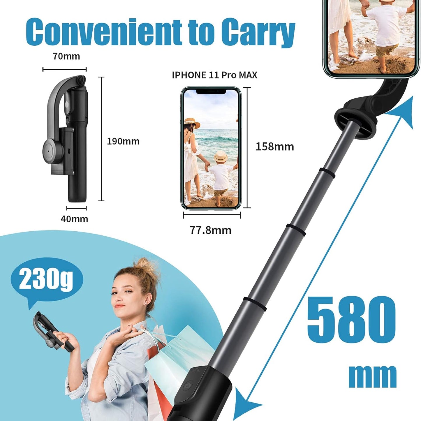 Portable Gimbal with Wireless Remote, Mobile Phone Stabilizer for Vlog Youtuber, Compatible with Iphone and Android Smartphones