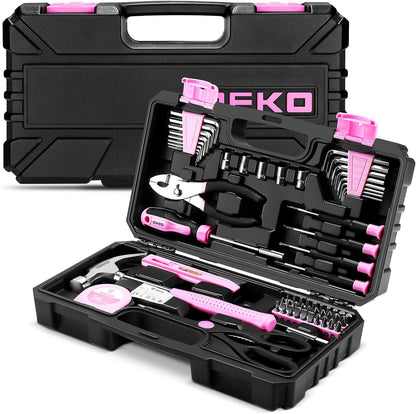 Pink Tool Kit： Tool Set, Pink Hand Tool Kit DIY for Women 62 Pieces, Ladies Tool Box for Home