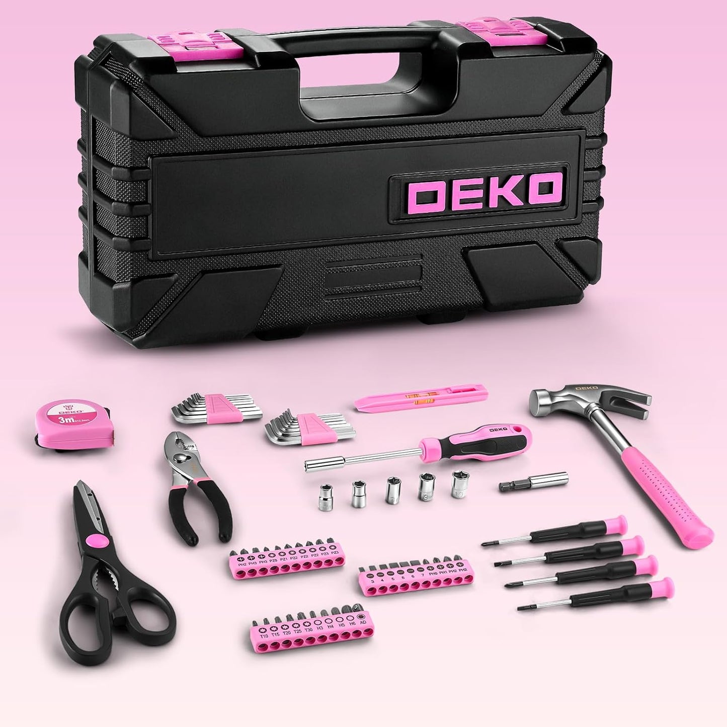 Pink Tool Kit： Tool Set, Pink Hand Tool Kit DIY for Women 62 Pieces, Ladies Tool Box for Home