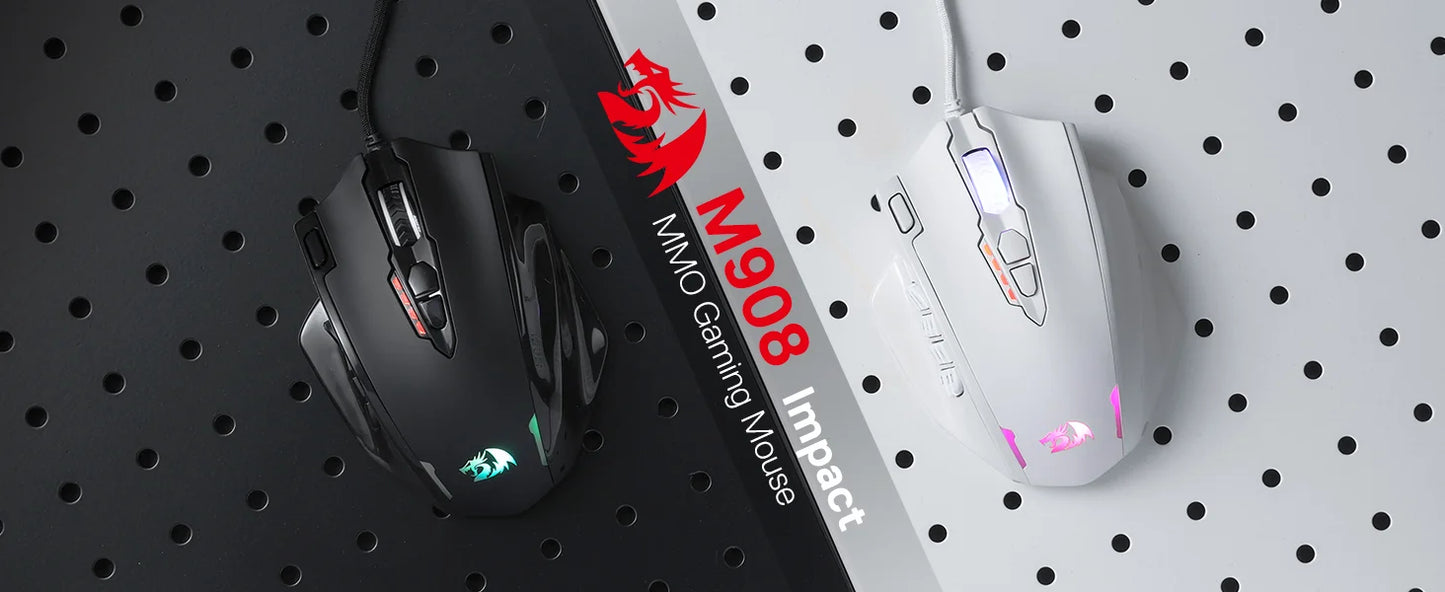 Redragon M908 RGB Backlight LED USB Wired Gaming Mouse 18 Programmable Mouse Buttons 12400 DPI