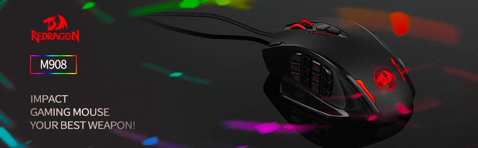 Redragon M908 RGB Backlight LED USB Wired Gaming Mouse 18 Programmable Mouse Buttons 12400 DPI