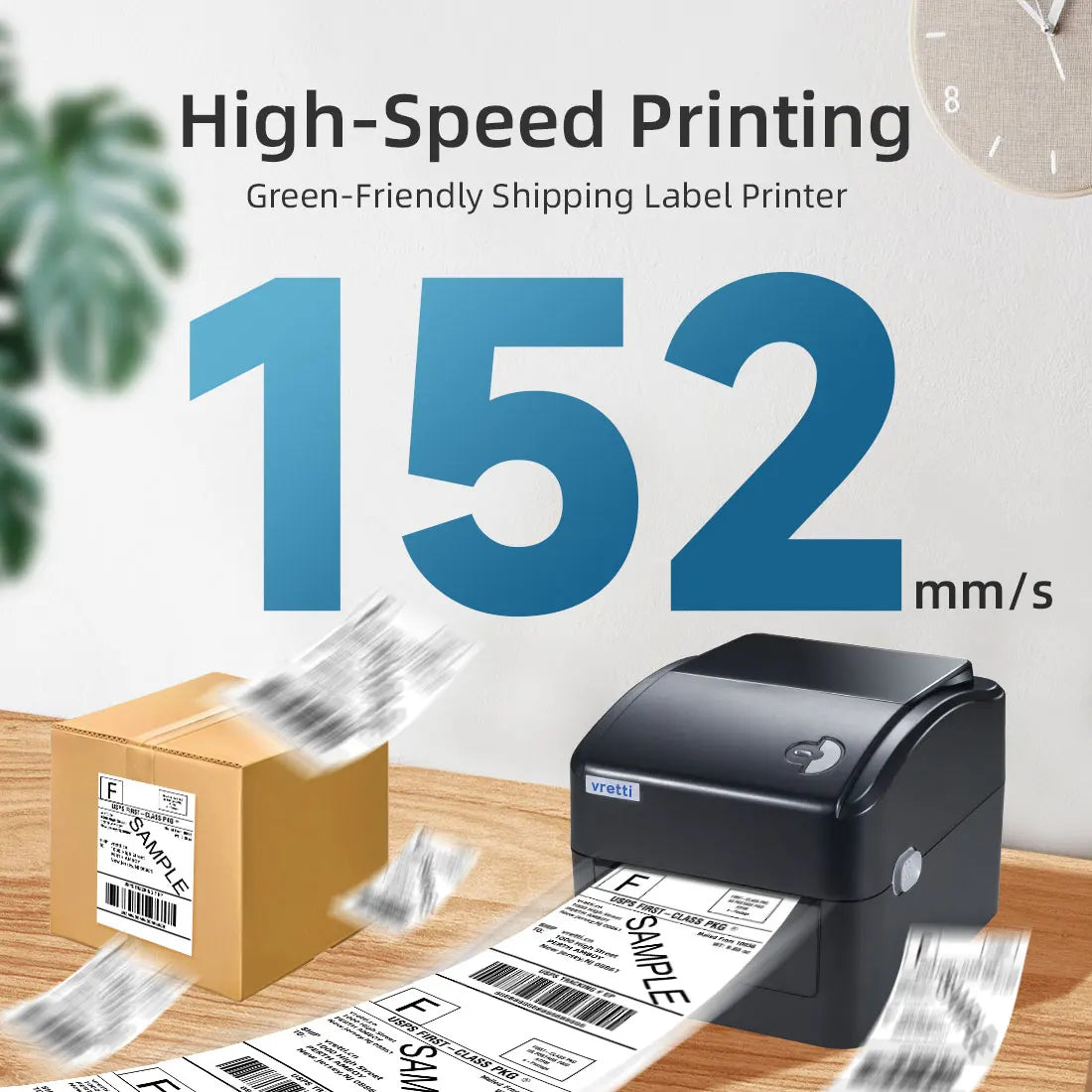 VRETTI 420B Wireless Bluetooth 4x6 Inch Thermal Shipping Label Printer Multifunctional High-Speed Printing Barcode Printer