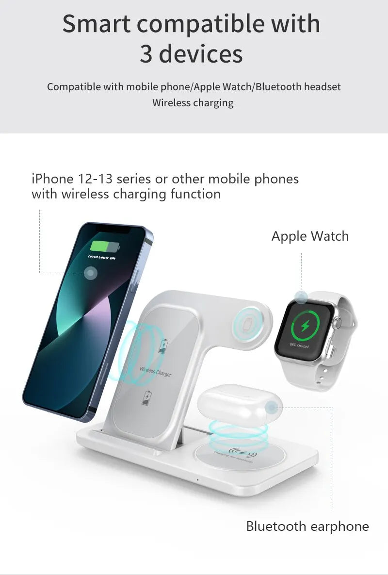 3 in 1 Wireless Charger Stand Pad For iPhone 14 13 12 11 X Max Foldable Fast Charging Station Dock For IWatch 8 7 SE AirPods Pro