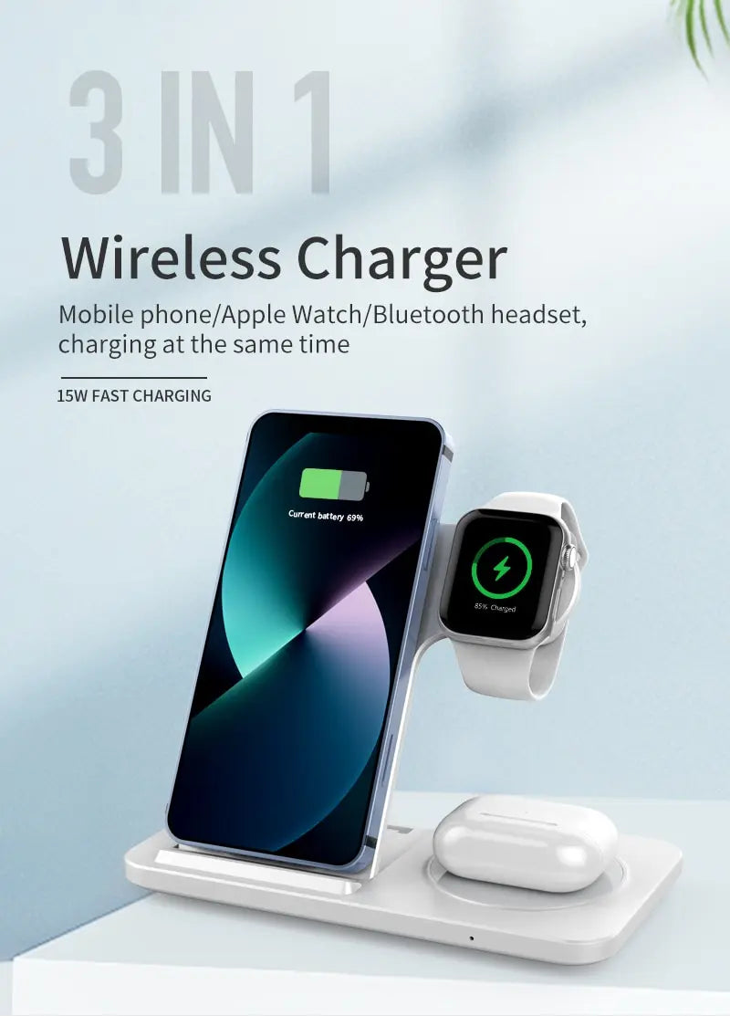 3 in 1 Wireless Charger Stand Pad For iPhone 14 13 12 11 X Max Foldable Fast Charging Station Dock For IWatch 8 7 SE AirPods Pro