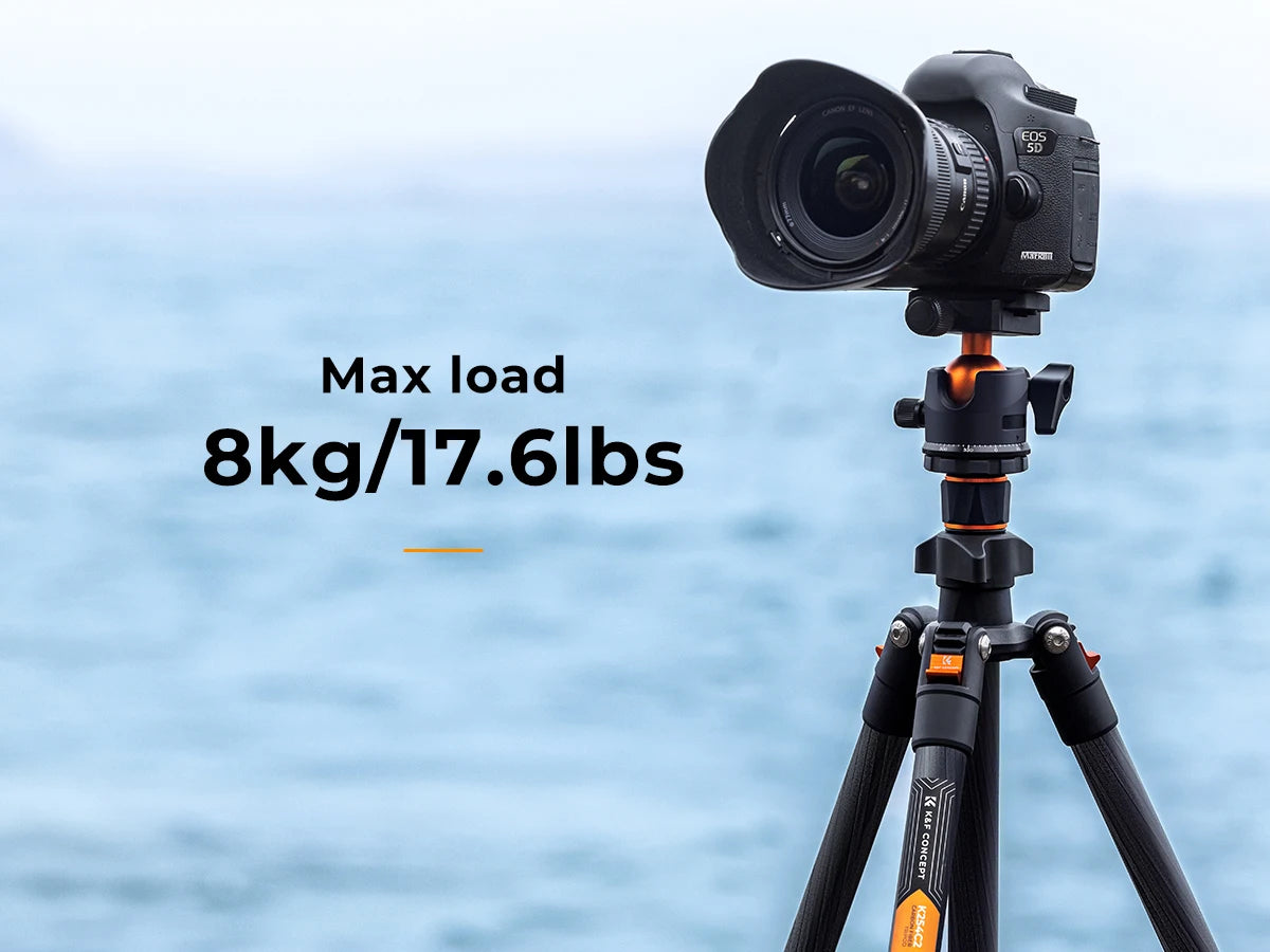 K&F Concept 64 inch/162cm Carbon Fiber Camera Tripod Lightweight Travel Tripod with 36mm Metal Ball Head Quick Release Plate