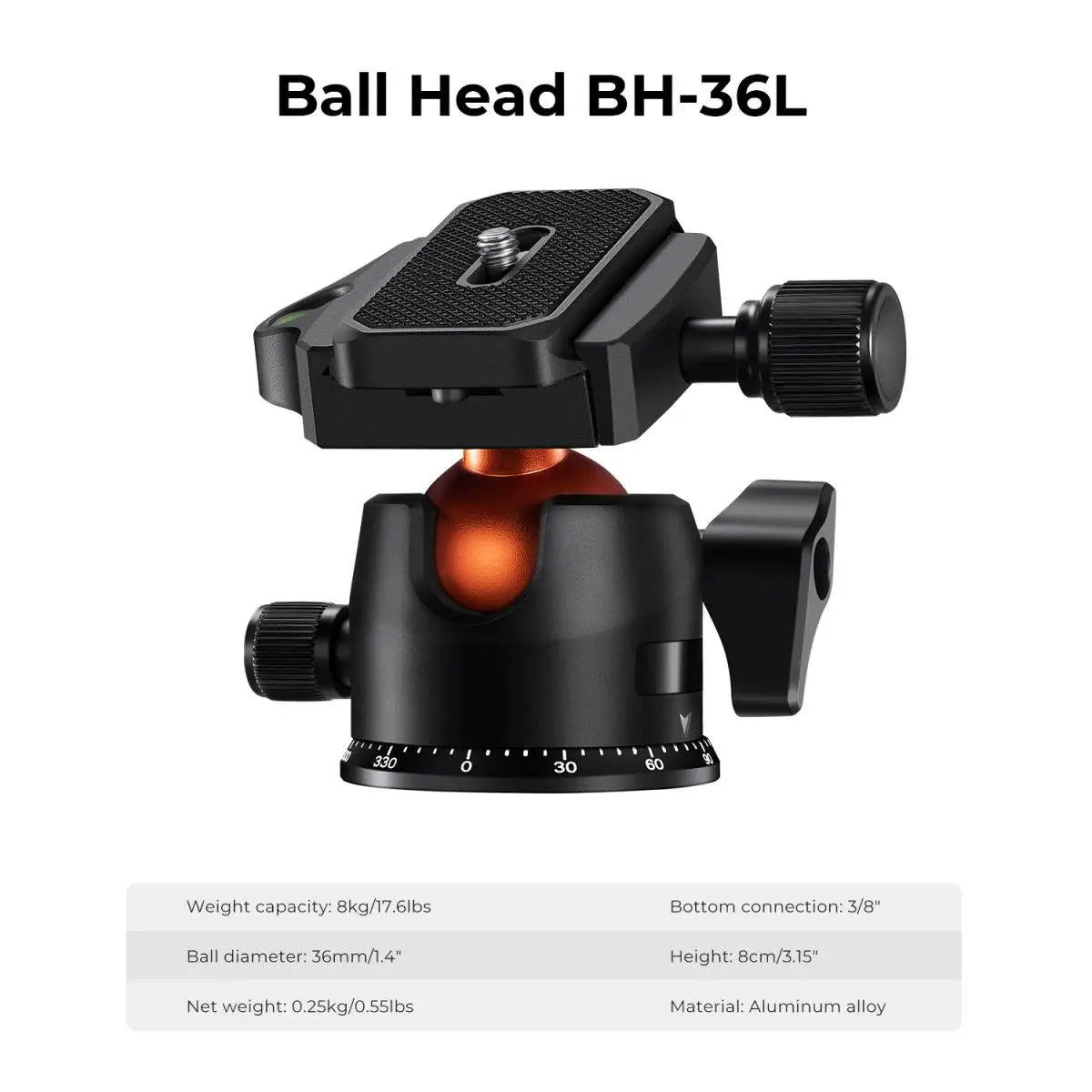 K&F Concept 64 inch/162cm Carbon Fiber Camera Tripod Lightweight Travel Tripod with 36mm Metal Ball Head Quick Release Plate