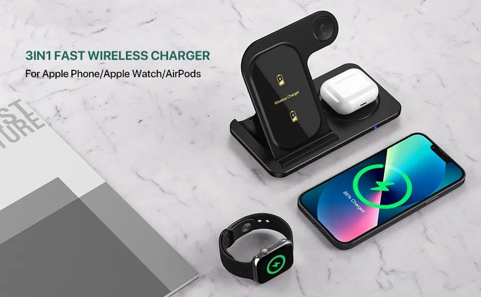 3 in 1 Wireless Charger Stand Pad For iPhone 14 13 12 11 X Max Foldable Fast Charging Station Dock For IWatch 8 7 SE AirPods Pro