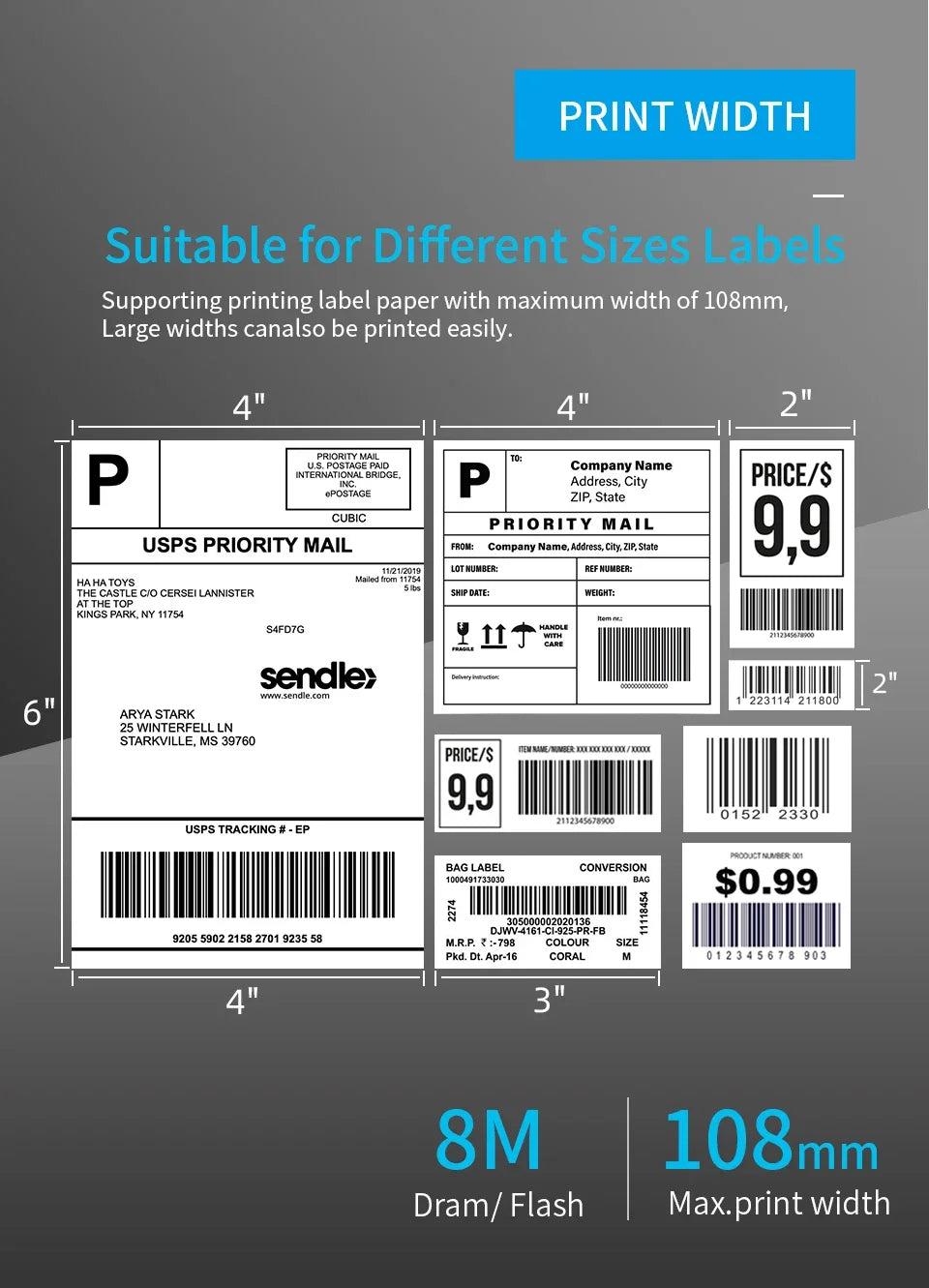 VRETTI 420B Wireless Bluetooth 4x6 Inch Thermal Shipping Label Printer Multifunctional High-Speed Printing Barcode Printer