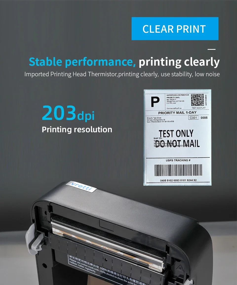 VRETTI 420B Wireless Bluetooth 4x6 Inch Thermal Shipping Label Printer Multifunctional High-Speed Printing Barcode Printer