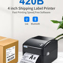 VRETTI 420B Wireless Bluetooth 4x6 Inch Thermal Shipping Label Printer Multifunctional High-Speed Printing Barcode Printer