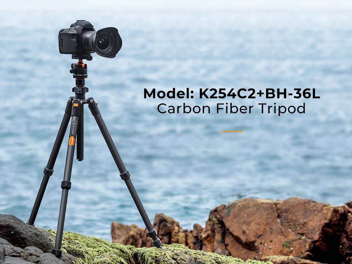 K&F Concept 64 inch/162cm Carbon Fiber Camera Tripod Lightweight Travel Tripod with 36mm Metal Ball Head Quick Release Plate