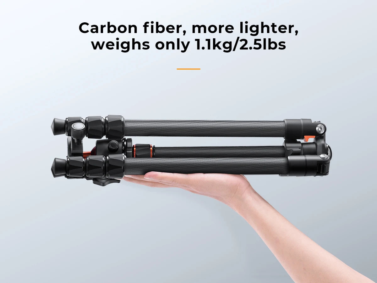 K&F Concept 64 inch/162cm Carbon Fiber Camera Tripod Lightweight Travel Tripod with 36mm Metal Ball Head Quick Release Plate