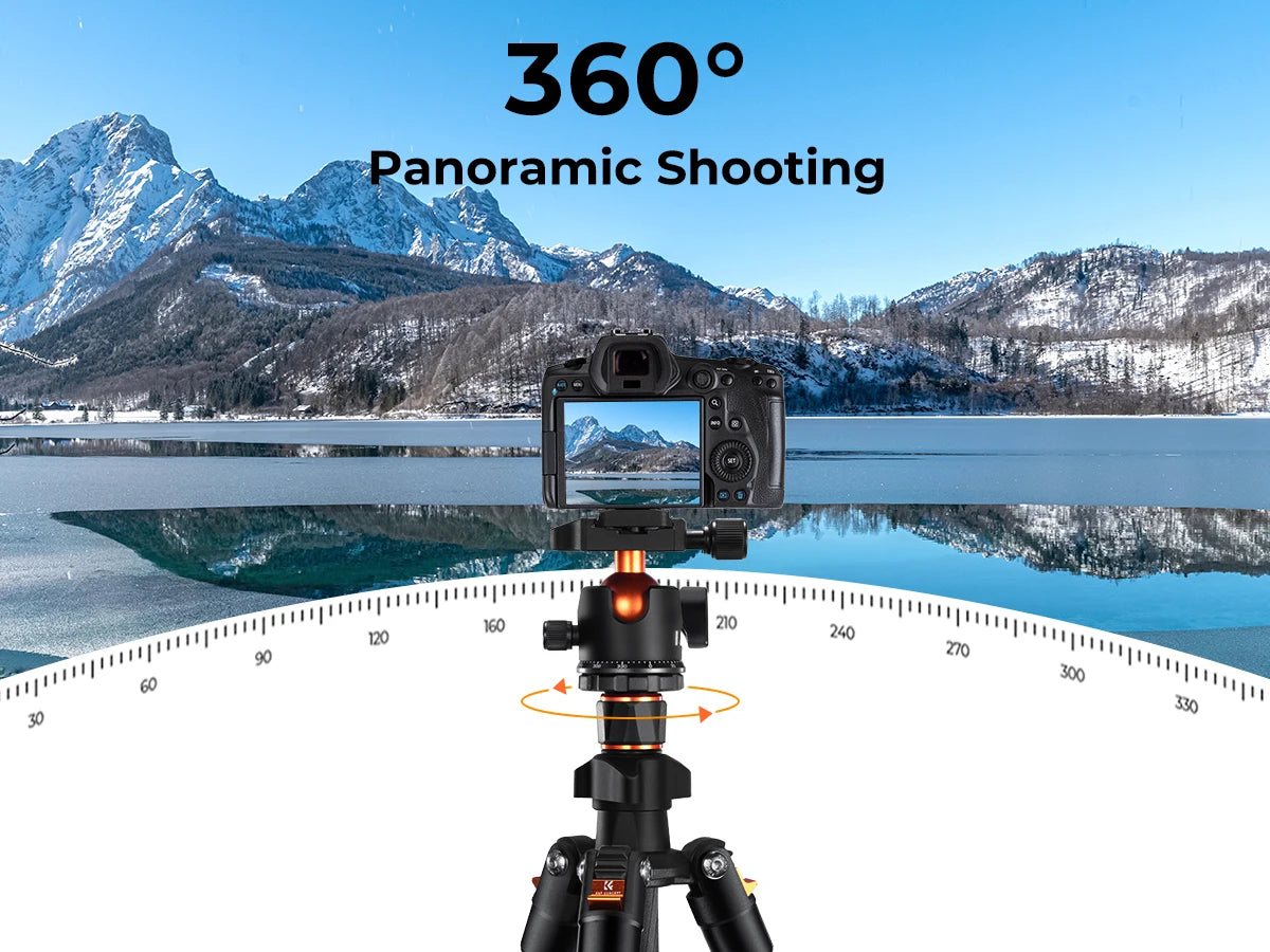 K&F Concept 64 inch/162cm Carbon Fiber Camera Tripod Lightweight Travel Tripod with 36mm Metal Ball Head Quick Release Plate