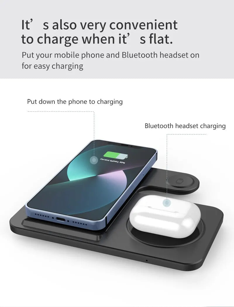 3 in 1 Wireless Charger Stand Pad For iPhone 14 13 12 11 X Max Foldable Fast Charging Station Dock For IWatch 8 7 SE AirPods Pro