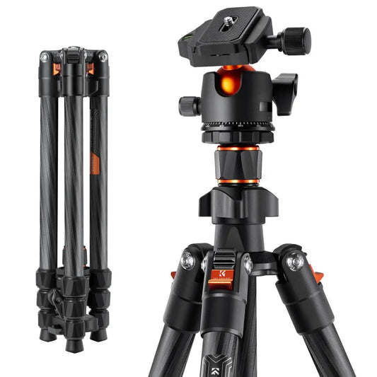 K&F Concept 64 inch/162cm Carbon Fiber Camera Tripod Lightweight Travel Tripod with 36mm Metal Ball Head Quick Release Plate