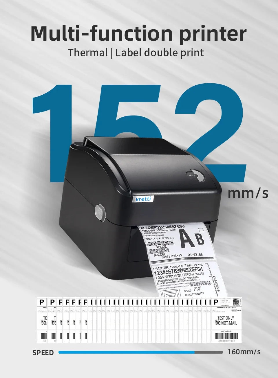 VRETTI 420B Wireless Bluetooth 4x6 Inch Thermal Shipping Label Printer Multifunctional High-Speed Printing Barcode Printer