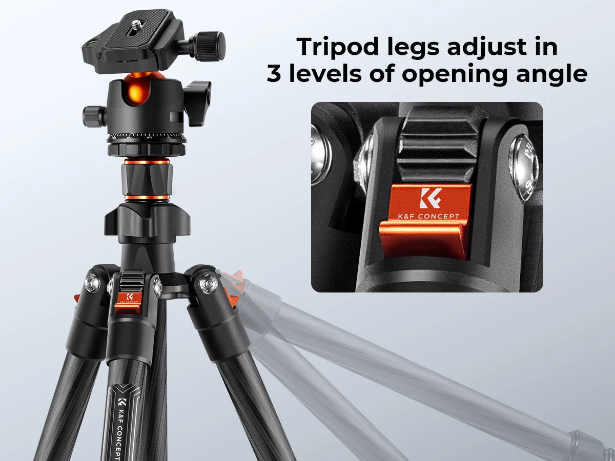 K&F Concept 64 inch/162cm Carbon Fiber Camera Tripod Lightweight Travel Tripod with 36mm Metal Ball Head Quick Release Plate