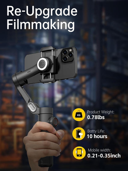 Phone Gimbal Stabilizer 3-Axis Smartphone Foldable Gimbal for Iphone Gimble with Focus Wheel Tiktok Youtube Vlog Stabilizer for Iphone 15 14 13 12 Pro Max Android- Smart XE