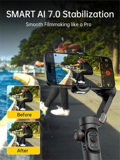 Phone Gimbal Stabilizer 3-Axis Smartphone Foldable Gimbal for Iphone Gimble with Focus Wheel Tiktok Youtube Vlog Stabilizer for Iphone 15 14 13 12 Pro Max Android- Smart XE